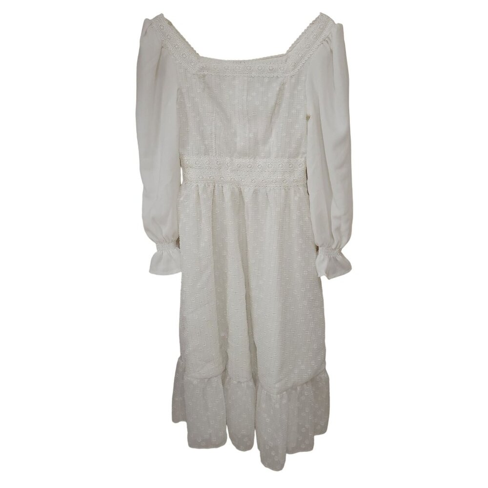 White longsleeve boho midi peasant dress long poet sleeves lined size small